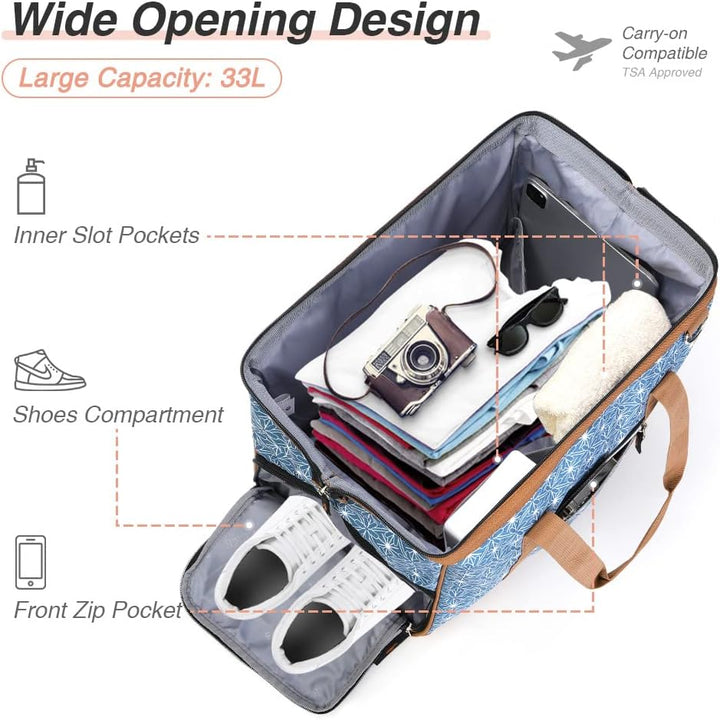 Lekesky Kleine Reisetasche Weekender Damen, Sporttasche mit Schuhfach, Grosses Öffnungsdesign, 33L f