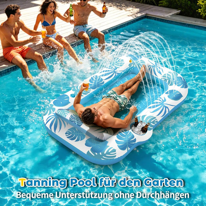 JONRRYIN Luftmatratze Pool für Erwachsene, Tanning Pool mit Sprühfunktion & Getränkehalter, 215 * 15