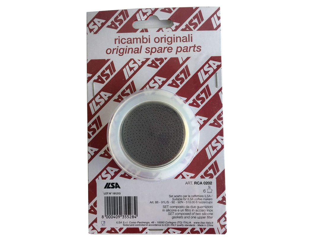 Ilsa Edelstahl-Filtersieb + 2 Silikon-Dichtungen für 6 Tassen Espressokocher Elly, Slancio, Omnia, O