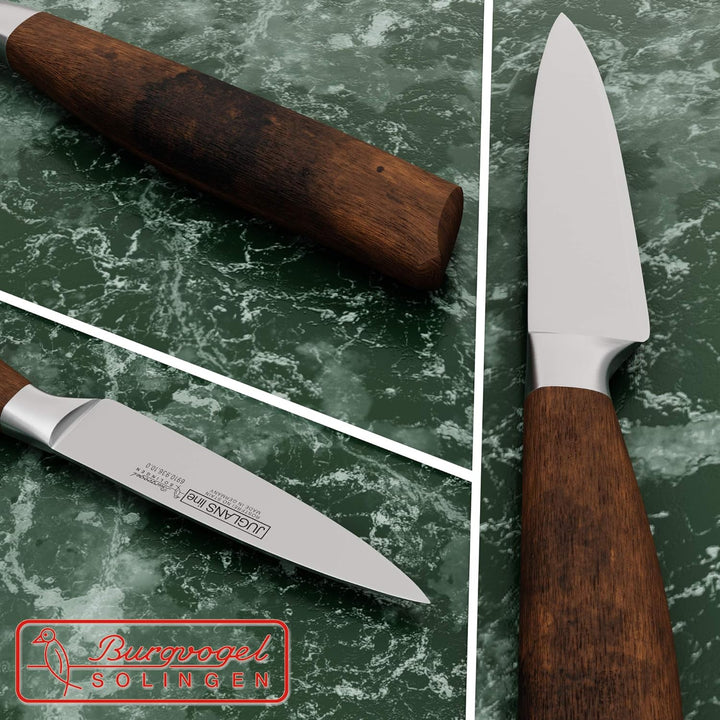 Burgvogel Solingen Juglans Line Spickmesser Walnussholz 10 cm, rostfrei, Officemesser scharf geschmi