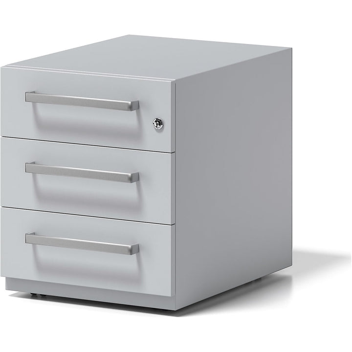 BISLEY Rollcontainer Note mit Griff, 3 Universalschubladen, Metall, 645 Lichtgrau, 56.5 x 42 x 49.5
