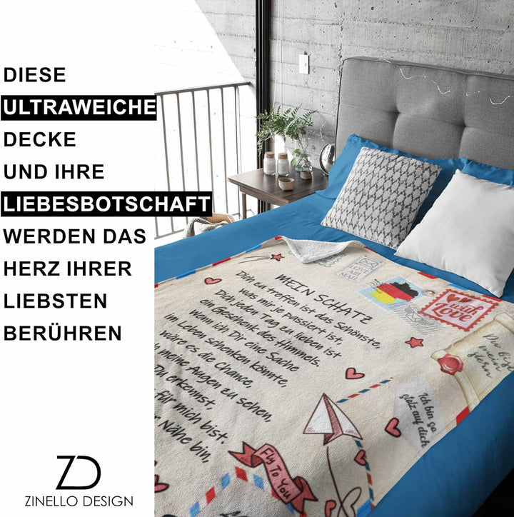 Süsse personalisierte Fleecedecke zum Verschenken an Ihren Schatz Frau Partnerin, originelle und pra