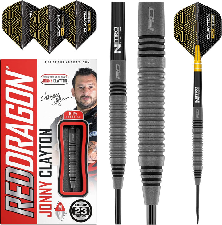 RED DRAGON Jonny Clayton Oxide Auflage Premium Tungsten Darts Set mit Flights und Stielen 23.0 Gramm
