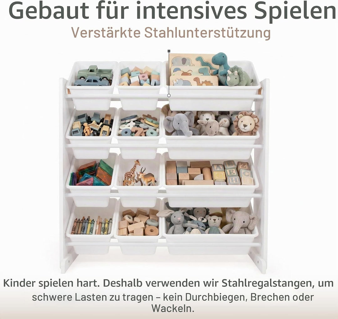 Humble Crew WO565 Kinderregal - Spielzeugregal-Organizer aus Holz mit 12 Aufbewahrungsboxen, Weiss/W