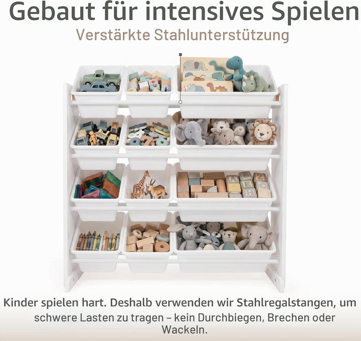 Humble Crew WO565 Kinderregal - Spielzeugregal-Organizer aus Holz mit 12 Aufbewahrungsboxen, Weiss/W