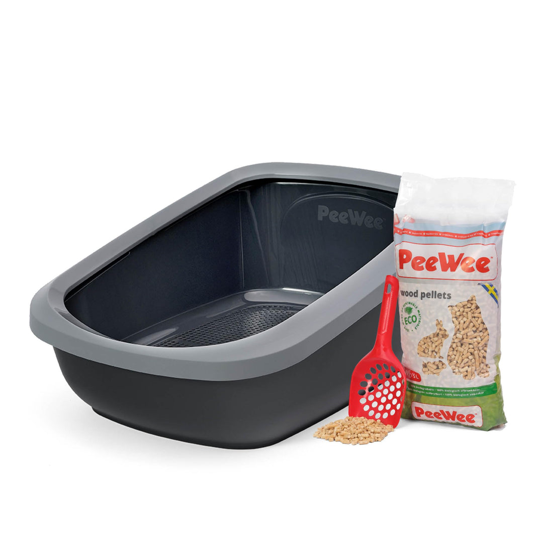 PeeWee Katzentoilette EcoGranda Katzenklo Schale offen Katzen WC inkl. 3kg Streu, Farbe:Grau, Grau