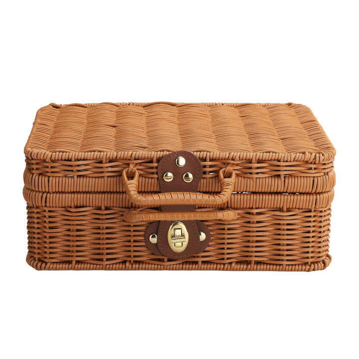 BEIJIALY Weiden-Picknickkorb, Retro-Weidenkorb, Rattan-Koffer, Aufbewahrungskorb, Gewebter Korbgefle