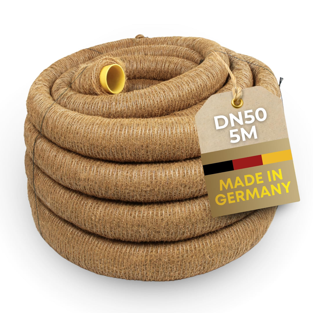 Drainagerohr DN50 5m mit Kokosummantelung – perforiertes PVC Sickerrohr flexibel & gewellt – natürli
