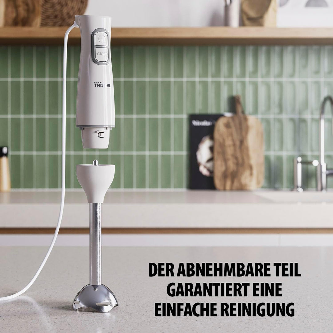 Tristar Stabmixer, Pürierstab mit Edelstahl-Mixfuss, Puls- und Turbofunktion, ergonomische Form, Wei