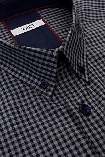 Xact Herren Kurzarmhemd mit Gingham-Karo, Button-Down-Kragen, Normale Passform M Grey/ Navy, M Grey/