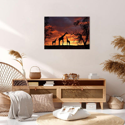 Bilder auf Leinwand Giraffe Afrika Sonne Safari Leinwandbild 70x50cm Wandbilder Dekoration Wohnzimme