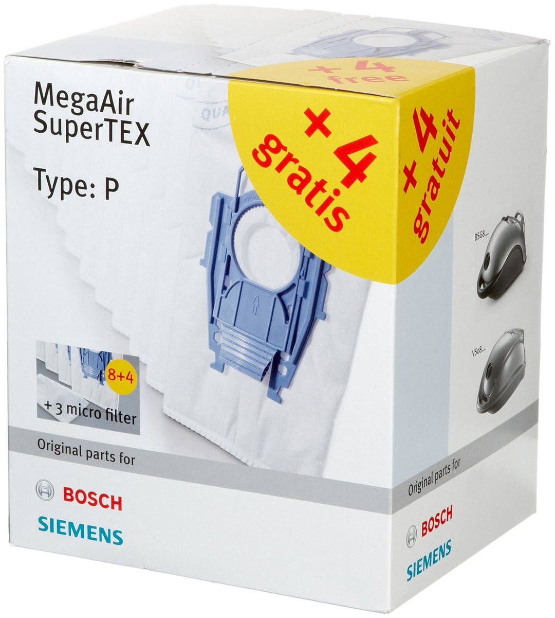 Bosch 12x Staubsaugerbeutel Typ P und 3x Mikrofilter MegaAir SuperTEX BBZ123FP, 99,9% Feinstaubfilte