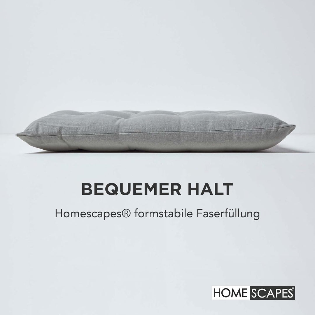 Homescapes 4er Set Stuhlkissen 40 x 40 cm, grau, Sitzkissen mit Bändern und Knopfverschluss, einfarb