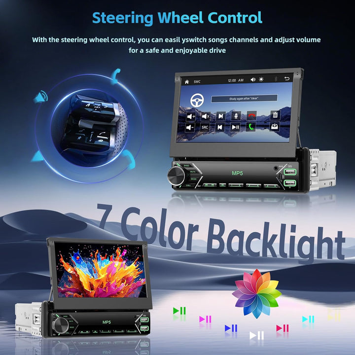 Hikity Autoradio 1 din mit Ausfahrbarem Display 7 Zoll, Radio 1 din mit Wireless Carplay Android Aut