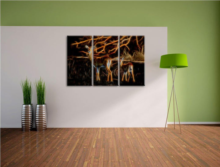 Dark weibliche Gazelle mit Jungtier NewArt 3-Teiler Leinwandbild 120x80 Bild auf Leinwand, XXL riesi