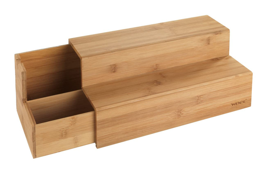 WENKO Bambus Treppe für Kaffee und Tee - Küchenregal mit Schublade, Bambus, 33 x 17.5 x 15 cm, Braun