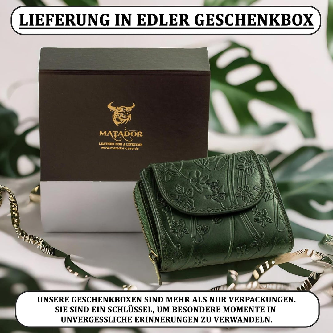 MATADOR |SARAGOSSA| RFID Blocker Leder Portemonnaie Damen| Geldbeutel Portmonee Damen mit Geschenk B
