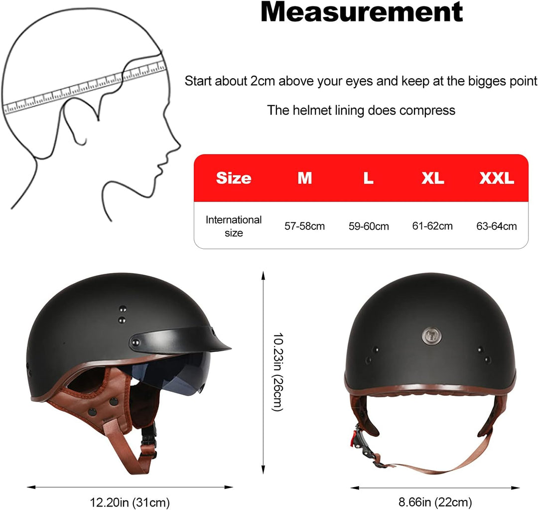 BOSERMEM Motorradhelm Mit Schutzbrille DOT/ECE-Zugelassen, Jethelm Roller-Helm Scooter-Helm Moped Mo