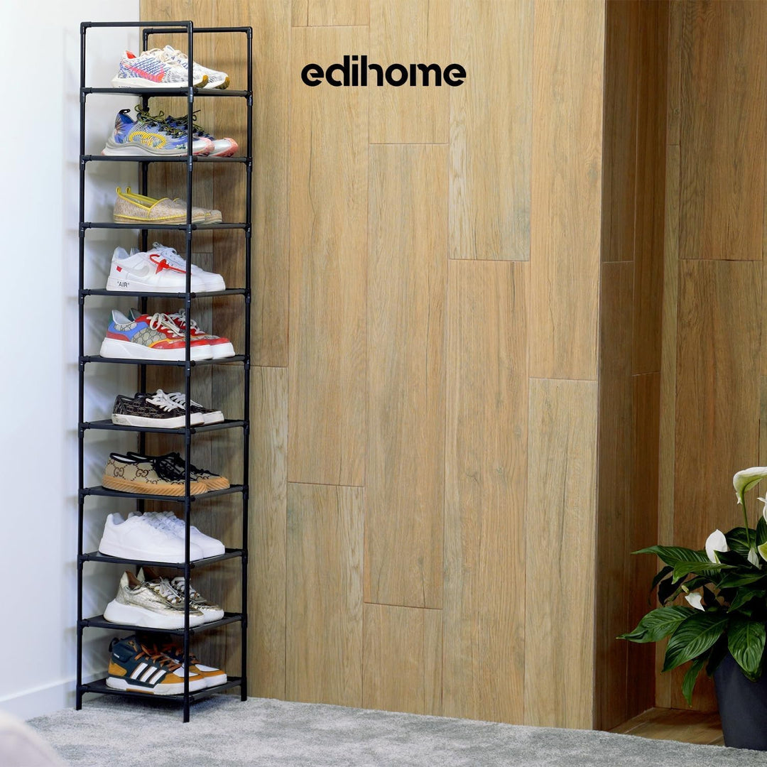 edihome, Schuhregal, 10 Ebenen, (33 x 33 x 173 cm), Schuhschrank Schmal, Schmale und hohe Schuhregal