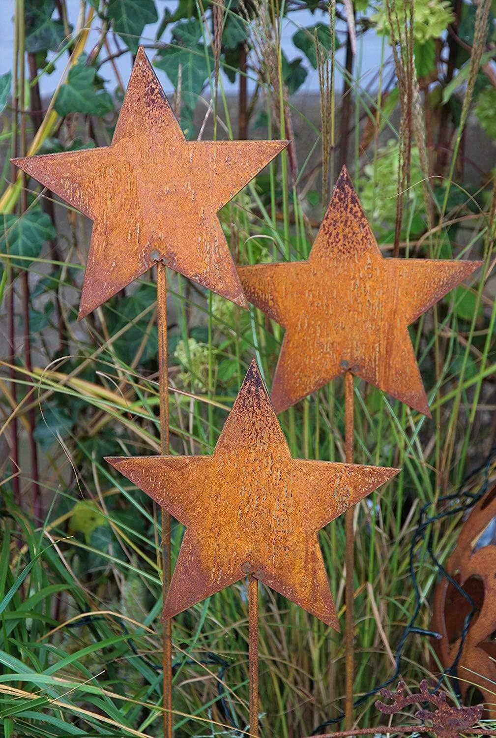Bornhöft Gartenstecker 3er Set Sterne aus Edelrost Metall Rost Gartendekoration Weihnachten rostige