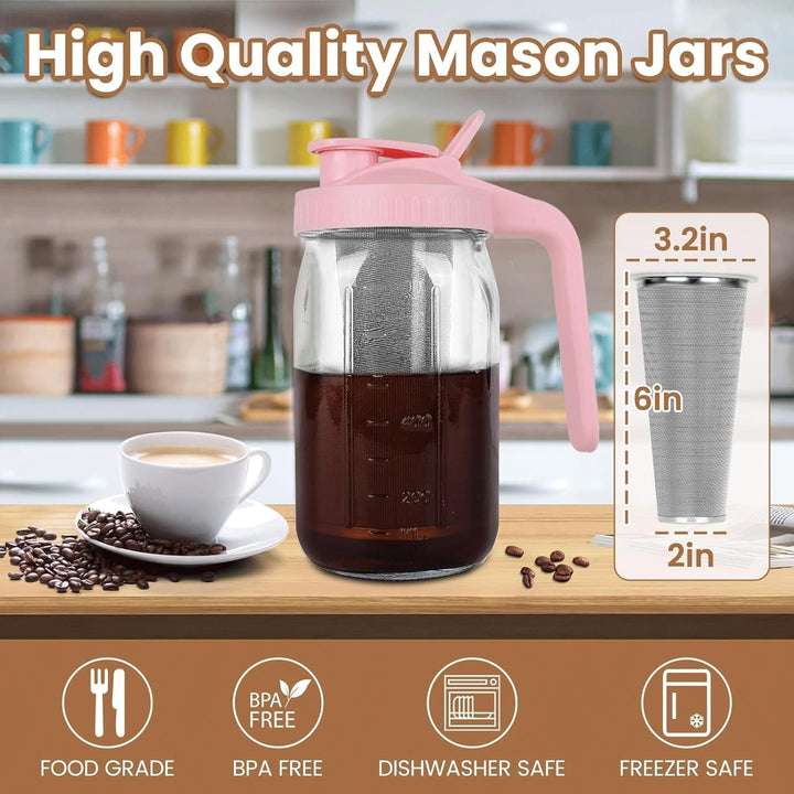 Cold Brew Kaffeebereiter, 1.8L Cold Brew Coffee Maker, Deckel mit Griff und Edelstahlfilter, Kaffeeb