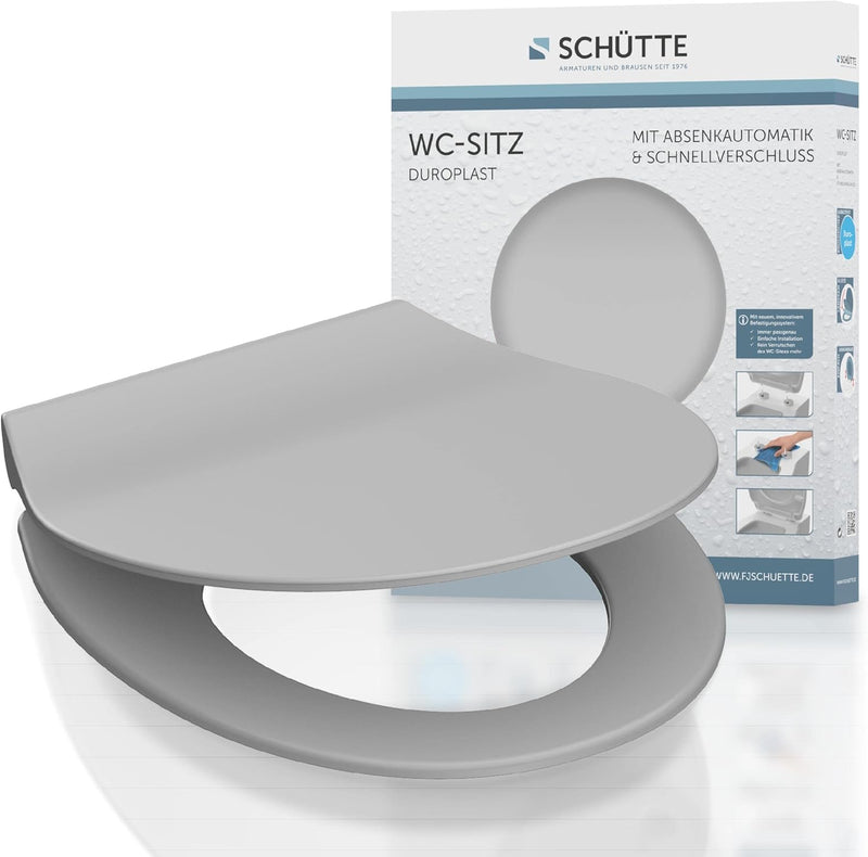 SCHÜTTE 82702 WC-Sitz Duroplast SLIM GREY, Toilettensitz mit Absenkautomatik und Schnellverschluss f