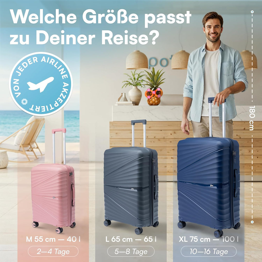 Xonic® Hartschalenkoffer Serie aus Polypropylen mit 360° Doppelrollen & TSA-Schloss – Reisekoffer in