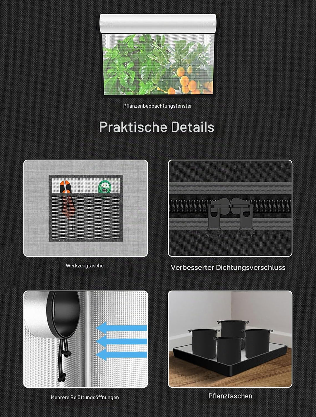 Komplettes Growzelt Set, 90x90x180cm Growbox, Growzelt-System mit 100W LED-Wachstumslicht, automatis