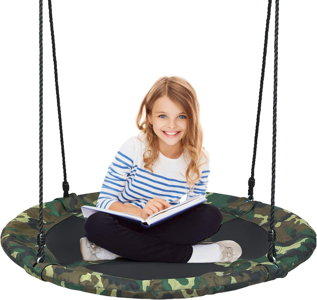 COSTWAY Ø100cm Nestschaukel Kinderschaukel, Rundschaukel 100-160cm Seil, Tellerschaukel 150kg Tragkr