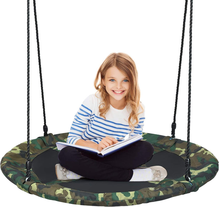 COSTWAY Ø100cm Nestschaukel Kinderschaukel, Rundschaukel 100-160cm Seil, Tellerschaukel 150kg Tragkr