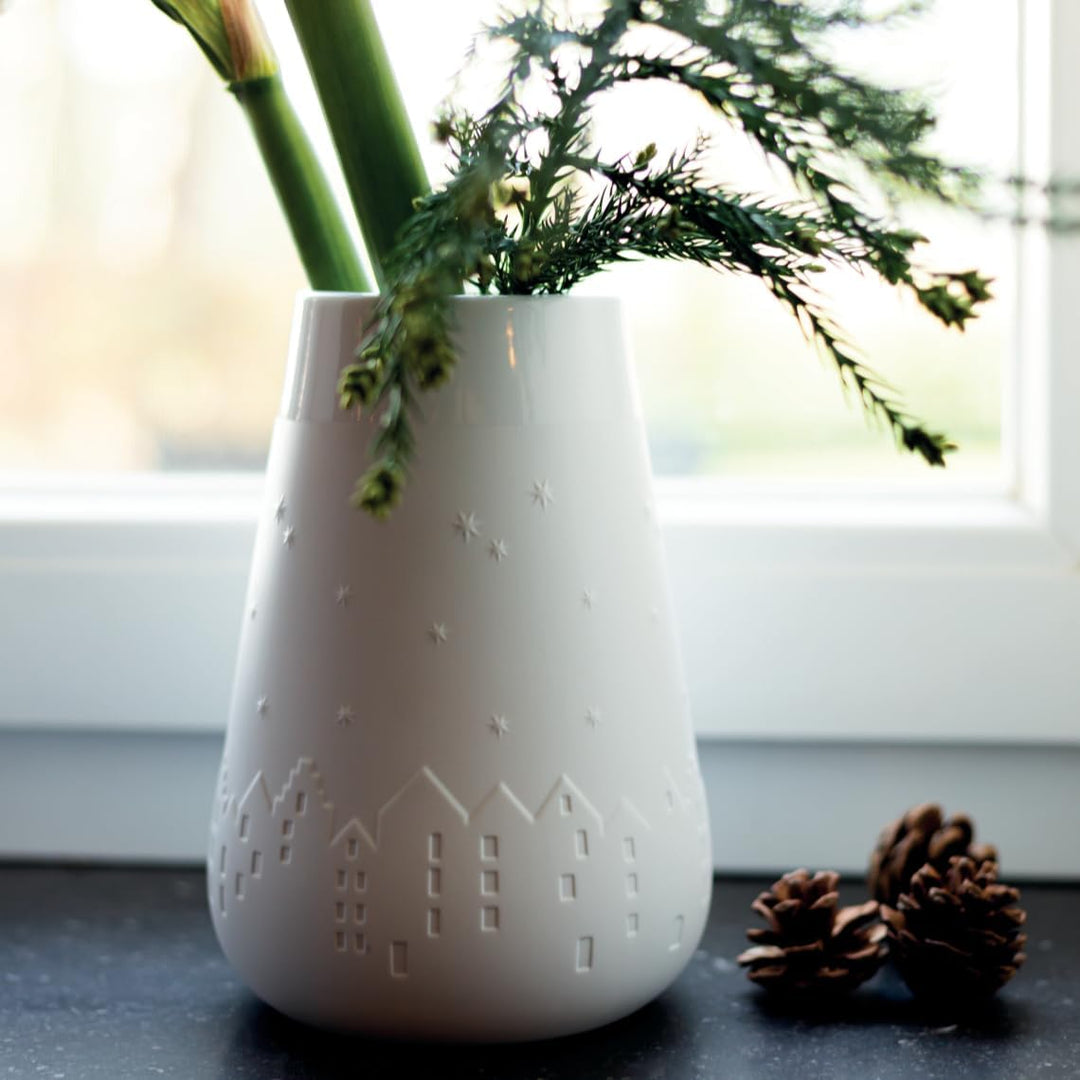 Poesie Vase Winterstadt D.14cm, H.20cm, weiss