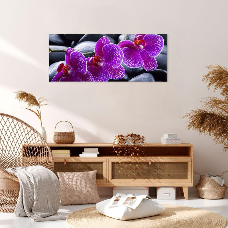 Wandbilder Dekoration Wohnzimmer Blumen Steine Violett Aromatherapie Bilder auf Leinwand 120x50cm Le