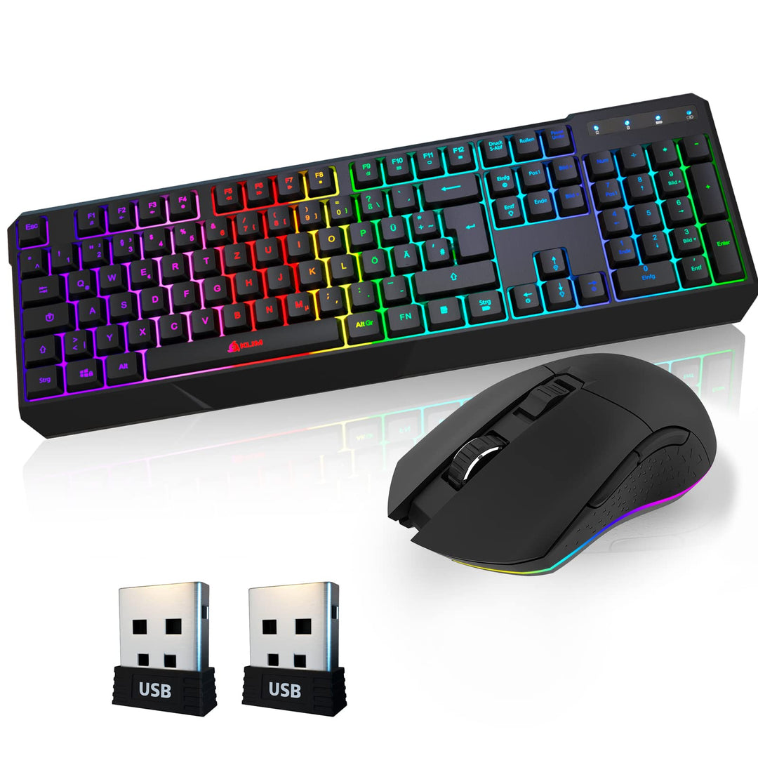 KLIM Blaze &amp; Chroma - NEU 2024 - Tastatur Maus Set Kabellos QWERTZ- Flach, Ergonomisch - Maustastatu