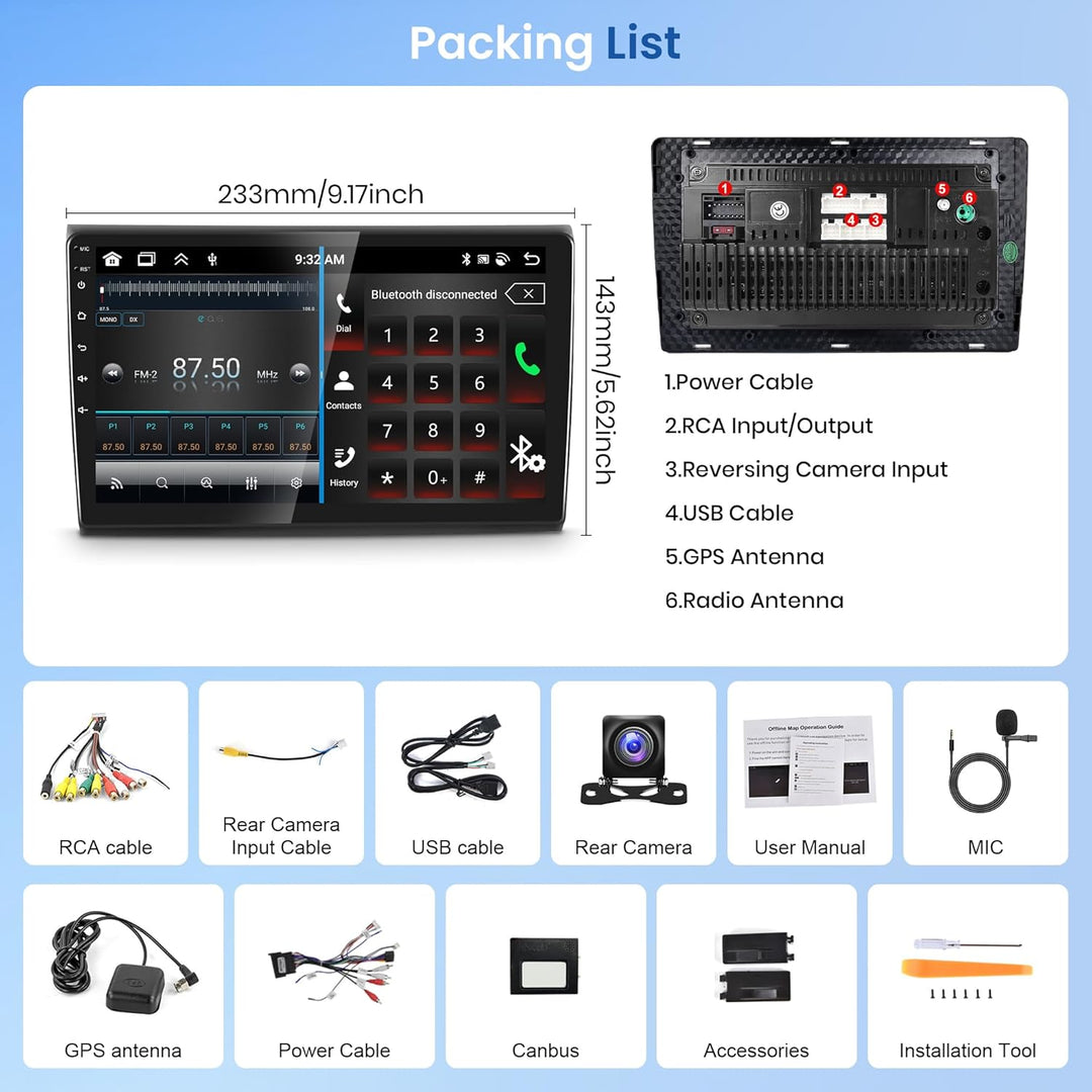 Rimoody 8 Core 4+64G Autoradio Android 15 für FIAT Bravo 2007-2014, 9 Zoll Touchscreen Autoradio mit