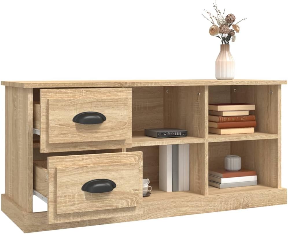 vidaXL TV Schrank, Fernsehtisch mit 2 Schubladen 4 Fächern, Fernsehschrank Lowboard für Wohnzimmer S