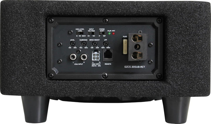 Ground Zero GZCS 20SUB-ACT Aktiv-Gehäusesubwoofer, 20cm, 250W RMS, 50-150Hz, Downfire, 9-16V, Holz