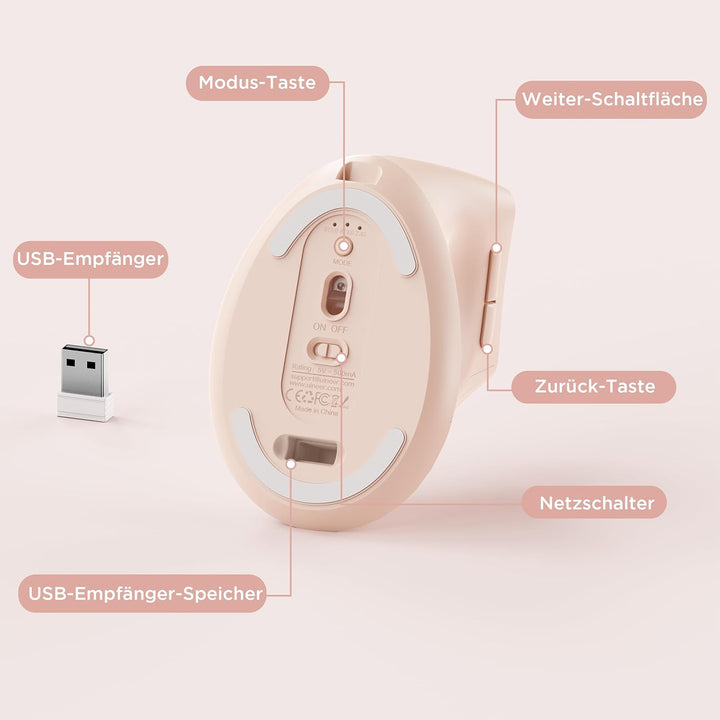 Uineer Kabellose vertikale Maus, Multi-Device Tri-Mode Maus, sichtbare Leistungsstufe (2.4G+BT4.0/BT