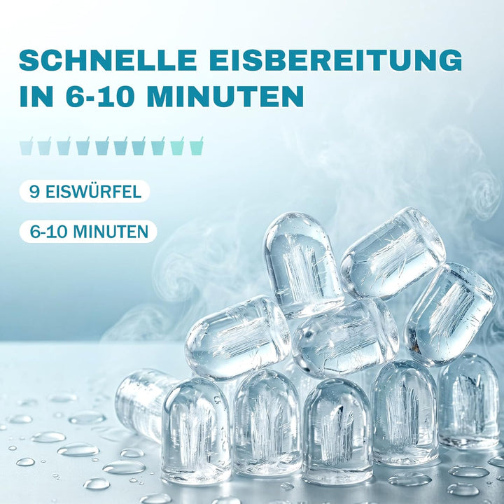 LEADZM Eiswürfelmaschine Klein,Eiswürfelbereiter, 9 Würfel in 6-10 Minuten fertig,12 kg Eis/Tag Eisw