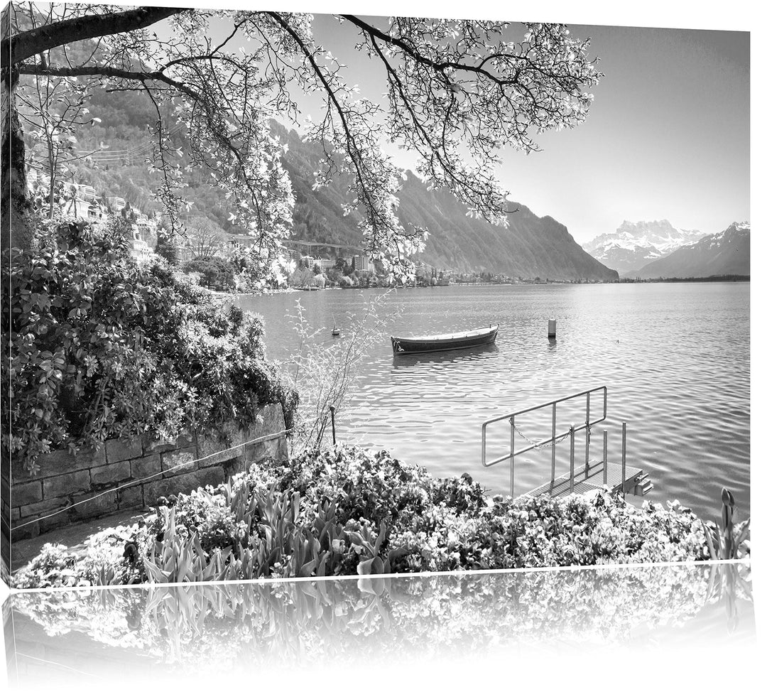 Pixxprint Genfer See im Sonnenschein als Leinwandbild | Grösse: 100x70 cm | Wandbild | Kunstdruck |