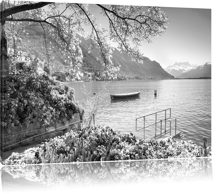 Pixxprint Genfer See im Sonnenschein als Leinwandbild | Grösse: 100x70 cm | Wandbild | Kunstdruck |