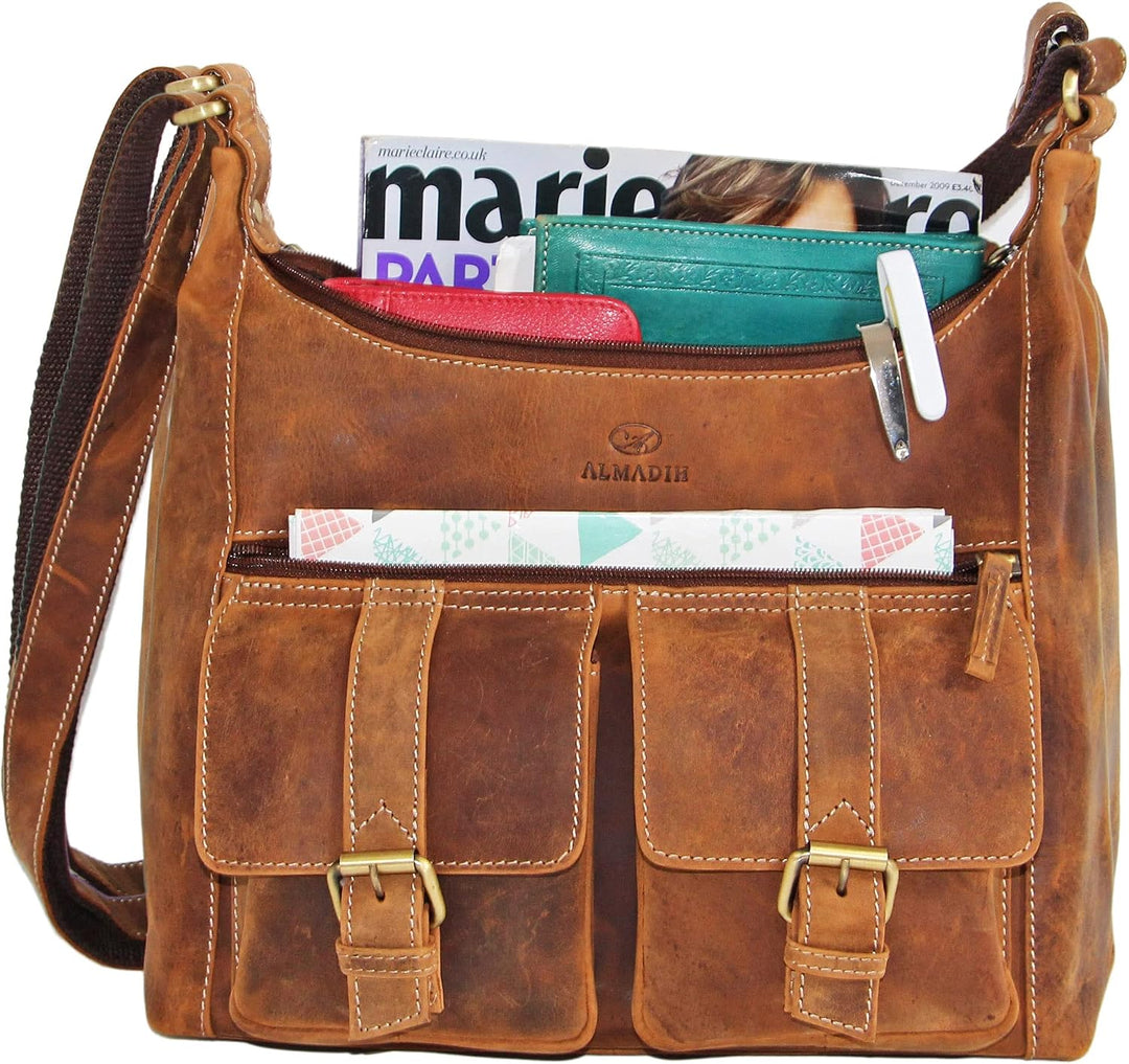 ALMADIH Premium Leder Damentasche Umhängetasche LARA - Ledertasche Handtasche Schultertasche Henkelt