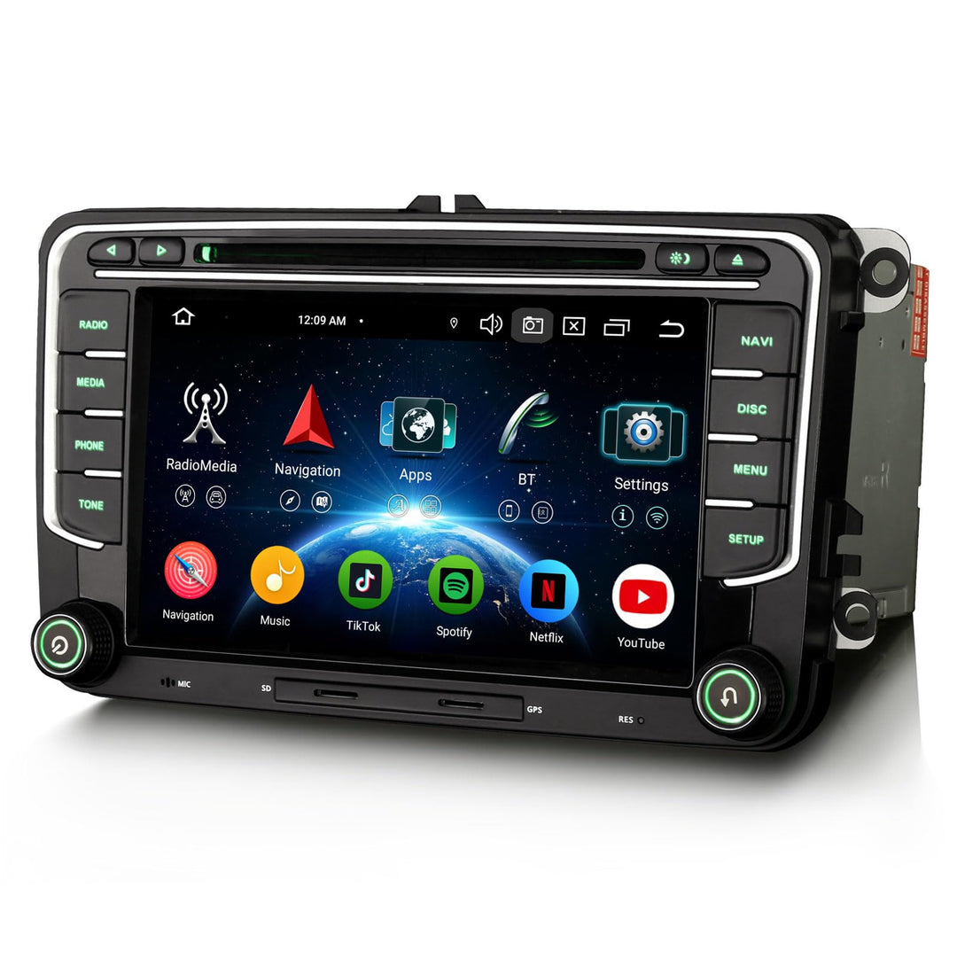 Erisin Android 14 4GB+64GB 8-Kern DVD Autoradio Bluetooth für VW T5 Passat B6 Golf V VI Touran Skoda