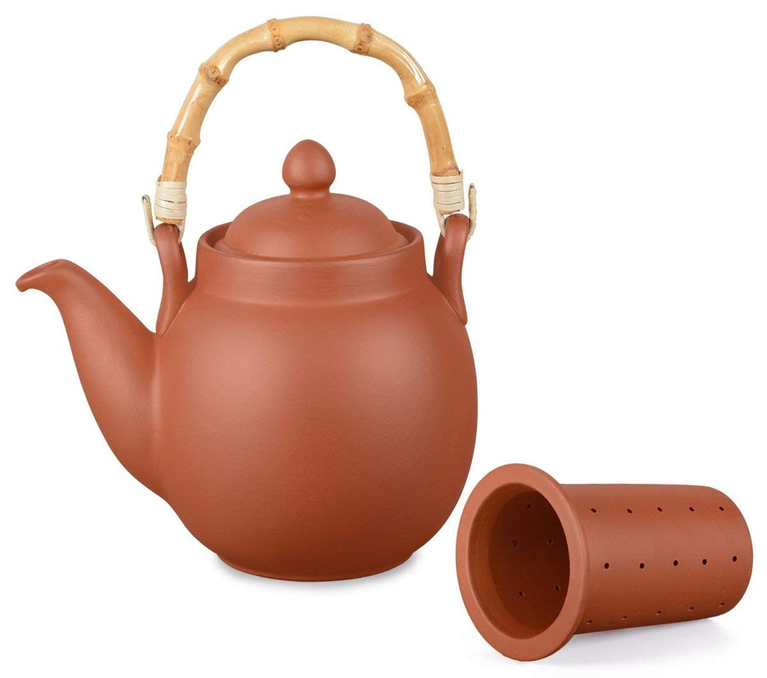 Ton Teekanne Tenno 1,1 Liter mit Tonsieb und Bambushenkel. Handgefertigt, Original Aricola®