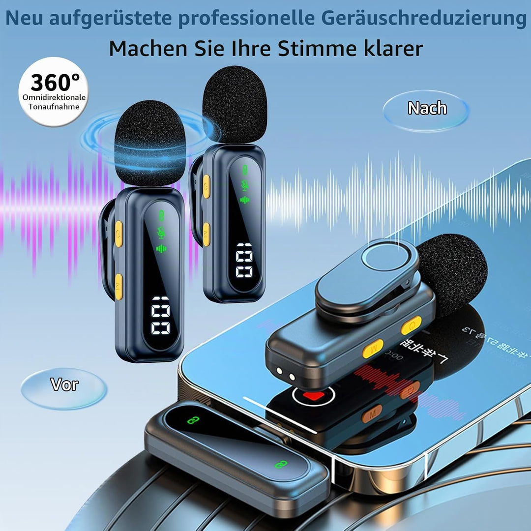 Mikrofon Handy Bluetooth Lavalier Wireless Mini, Microphone Kleines Mikro, Ansteckmikrofon Kabellos
