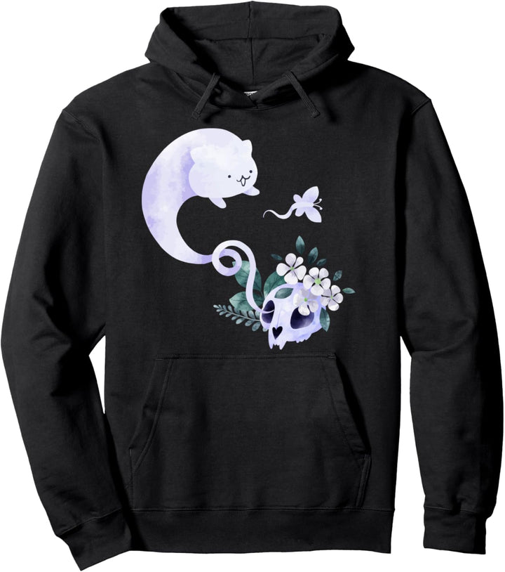 Pastell Okkult Katze Skelett Gothic Kawaii Goth Halloween Pullover Hoodie