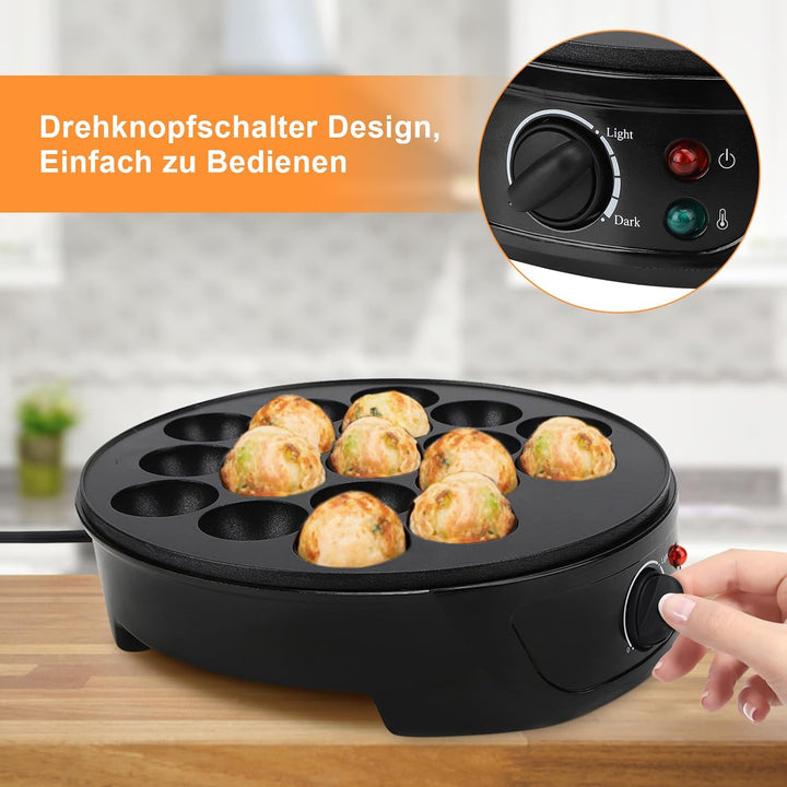 Takoyaki Maker Elektrisch, Gusseisen Pancake Ball Maker mit 18 Löcher, für die Herstellung Japanisch