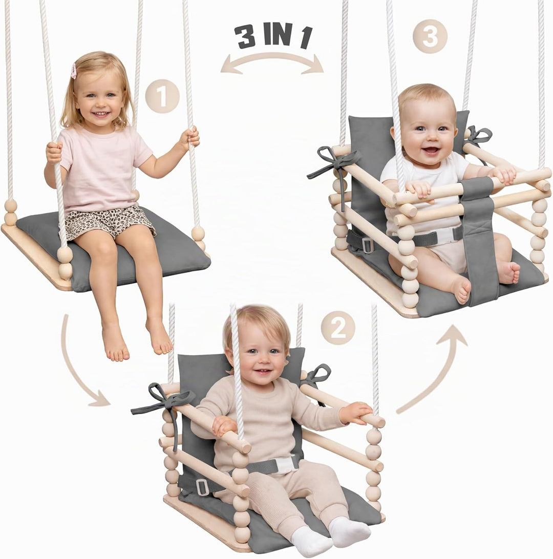 MAMOI® Babyschaukel Holz | Indoor Babyschaukel | Kinderschaukel Indoor | Babyschaukel 3 in 1 + SICHE