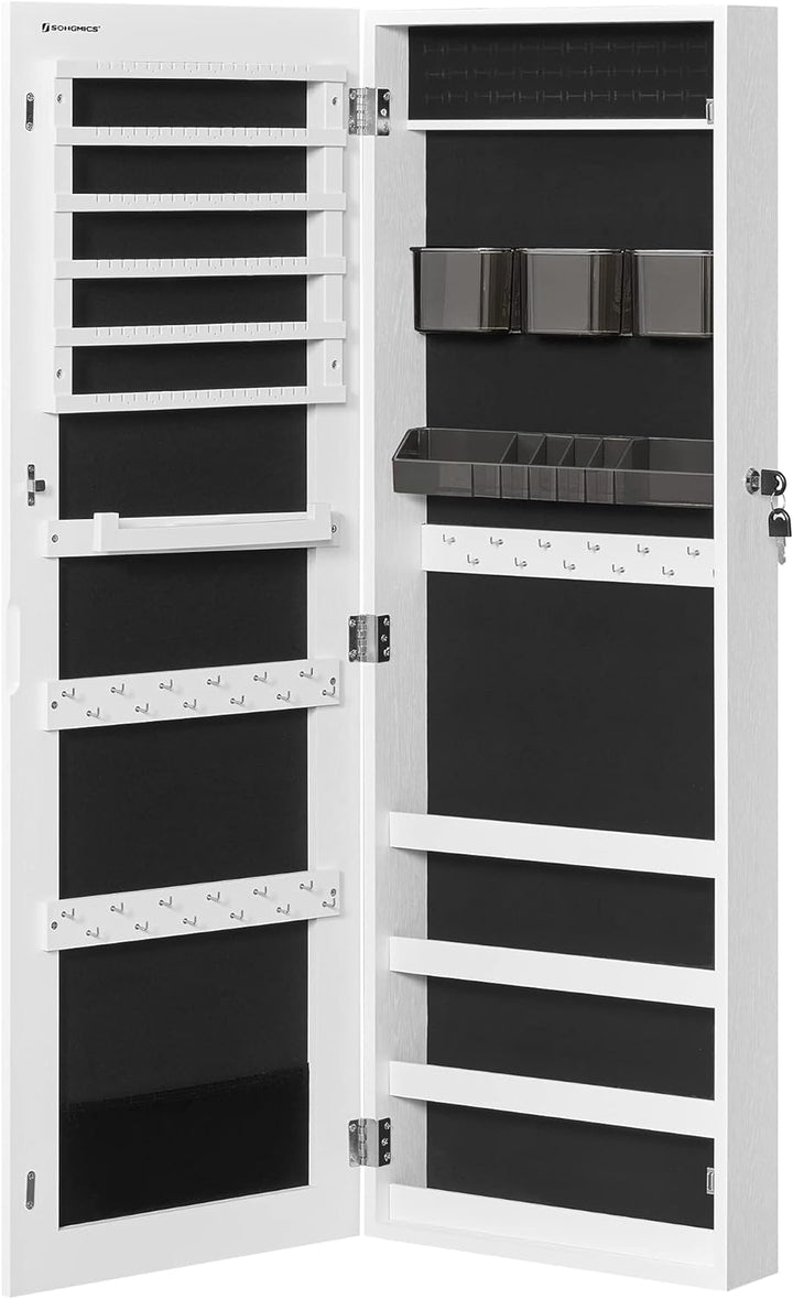 SONGMICS Schmuckschrank hängend, Hängeschrank, abschliessbarer Spiegelschrank, Wandschrank mit rahme