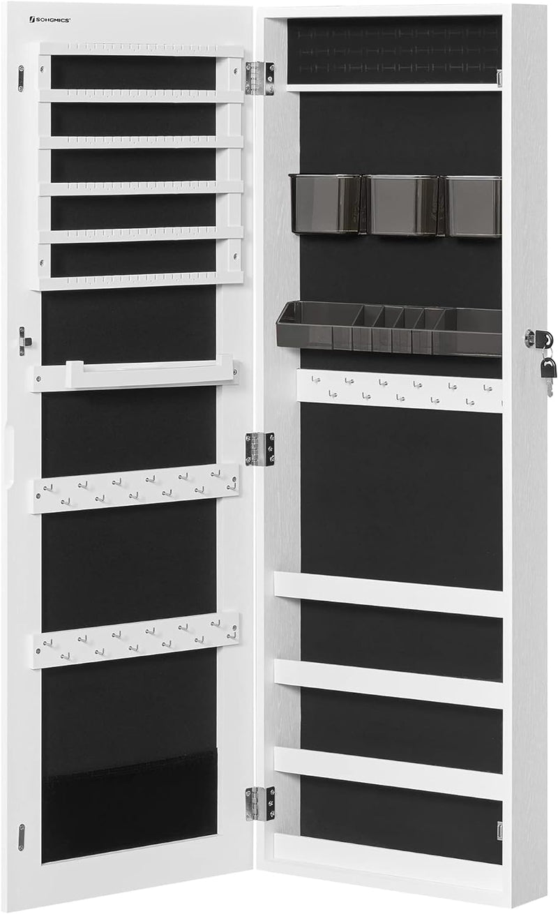 SONGMICS Schmuckschrank hängend, Hängeschrank, abschliessbarer Spiegelschrank, Wandschrank mit rahme