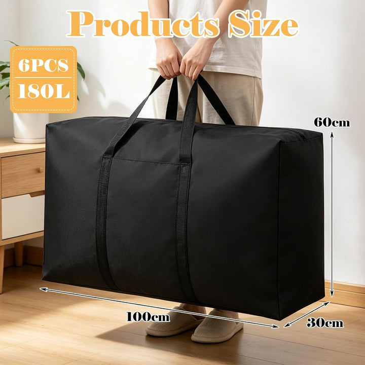 WOPPLXY Aufbewahrungstasche 6er Set, 180L, Schwarz, 100x60x30 cm | 6 extra grosse 180L Taschen aus O